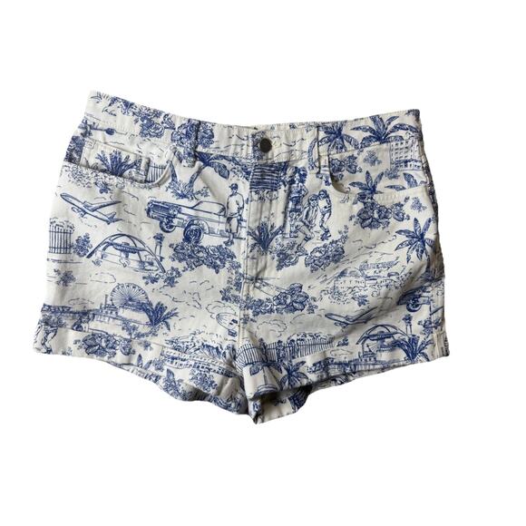 American Apparel Denim Blue Toile LA California Print Shorts Sz 32 Women's 14 - Picture 1 of 6